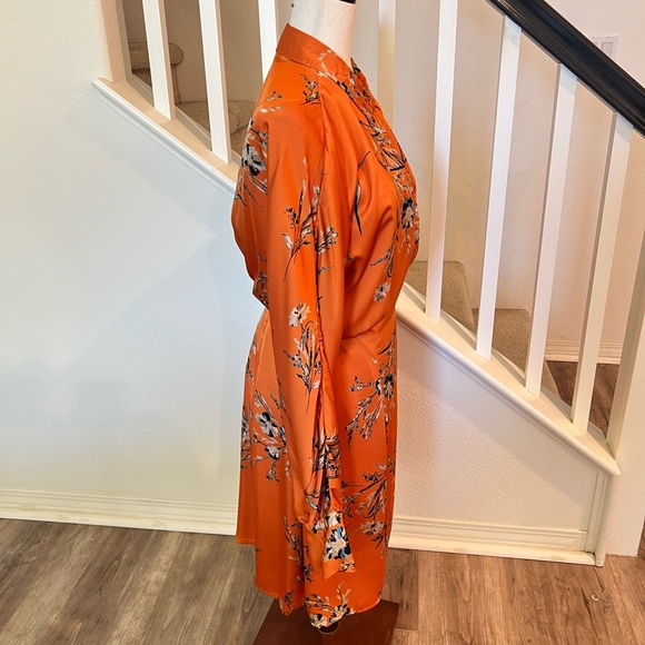 Equipment Floral Orange Wrap Dress Size Large - Picture 2 of 16